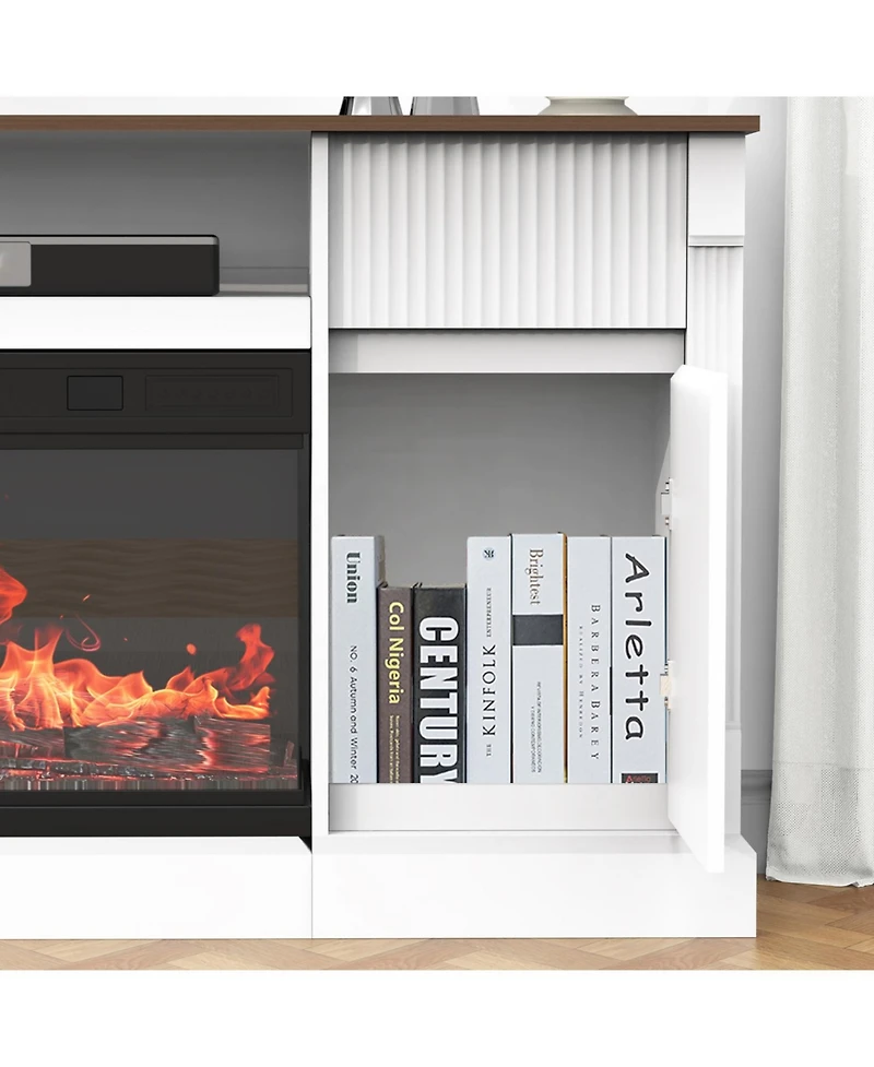 Streamdale Furniture Modern Glass Tv Stand w/ Fireplace, Led, Storage for 80" TVs