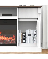 Streamdale Furniture Modern Glass Tv Stand w/ Fireplace, Led, Storage for 80" TVs