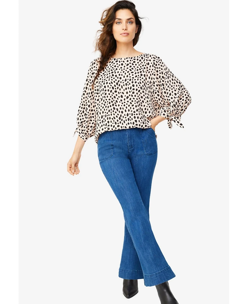 ellos Women's 3/4 Tie-Sleeve Blouse