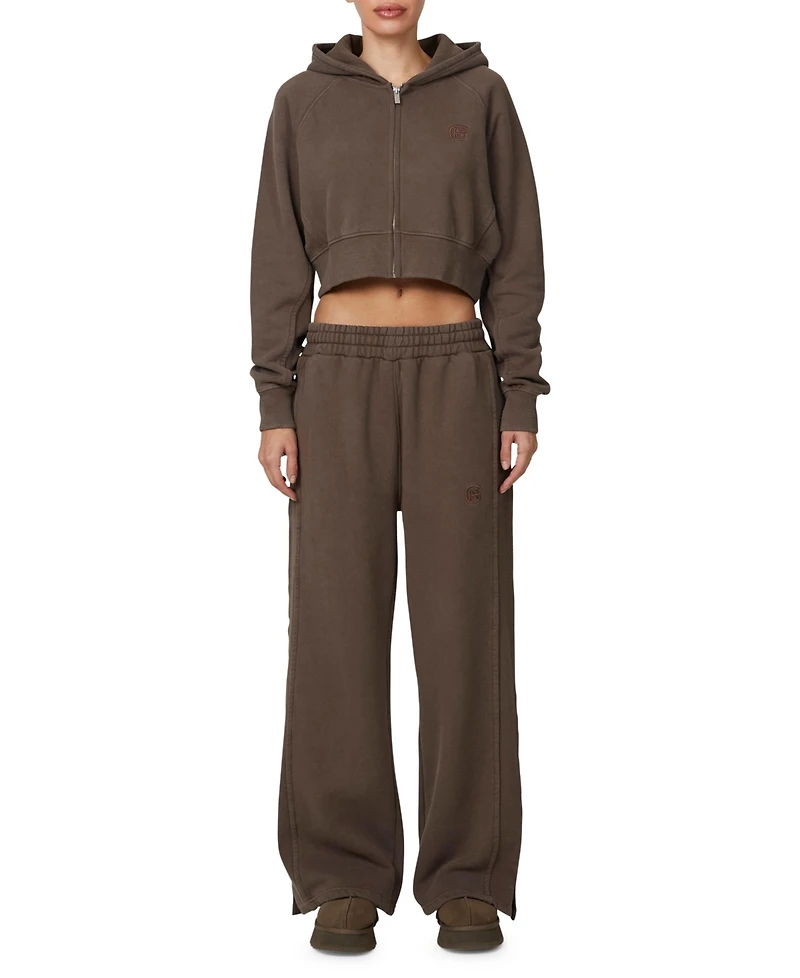 Good For Nothing Women's Ribbed Emblem Crop Zip Hoodie