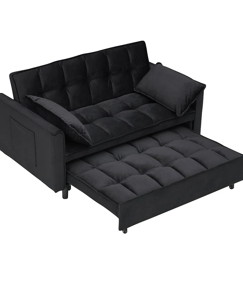 Maison Boucle 55 Inch Pull Out Sleeper Loveseat Sofa Bed, Convertible Velvet Couch with Pillows and Side Storage Pockets