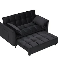 Maison Boucle 55 Inch Pull Out Sleeper Loveseat Sofa Bed, Convertible Velvet Couch with Pillows and Side Storage Pockets