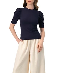 Ivonne Women's Puff Shoulder Ribbed-Knit T-shirt
