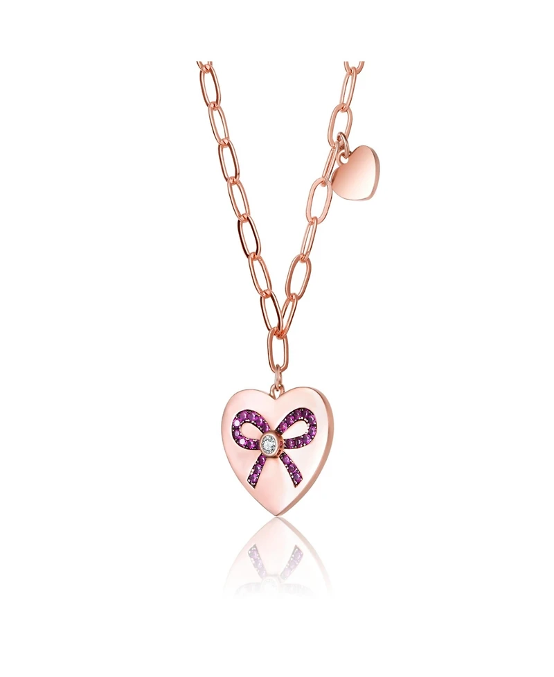 GiGiGirl Sterling Silver with 18K Rose Gold Plated Heart Paper Clip Chains Necklace
