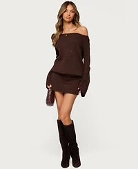 Edikted Women's Off Shoulder Sequin Knit Mini Dress
