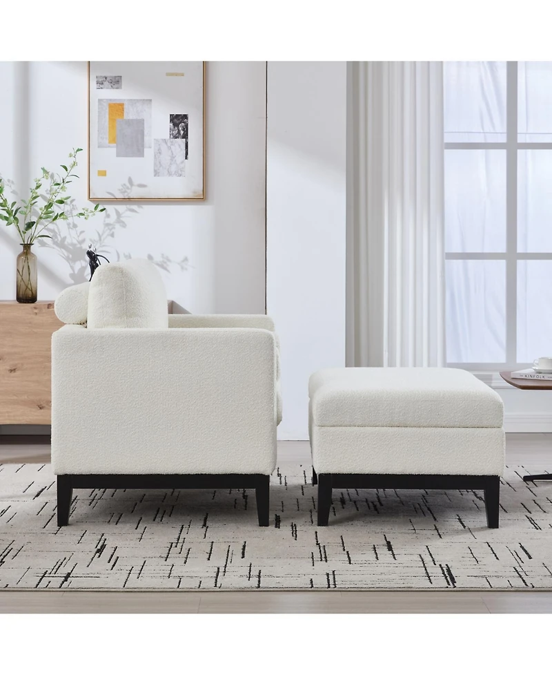 Streamdale Furniture 35.4" Farmhouse Upholstered Accent Chair with Ottoman & Coffee Table