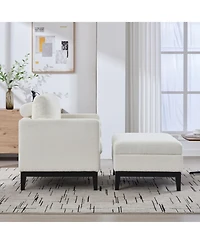 Streamdale Furniture 35.4" Farmhouse Upholstered Accent Chair with Ottoman & Coffee Table