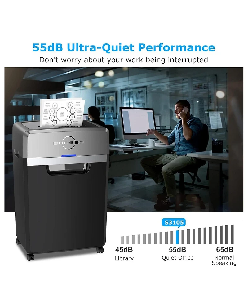 Bonsaii 24-Sheet Heavy-Duty Crosscut Shredder, 40-min run, 9Gal Bin, 55dB Quiet, P-4 Security, Commercial Office Use