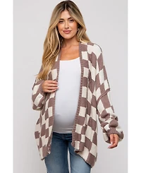 Pinkblush Maternity Taupe Checkered Print Oversized Cardigan