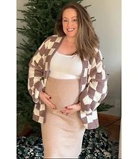 Pinkblush Maternity Taupe Checkered Print Oversized Cardigan
