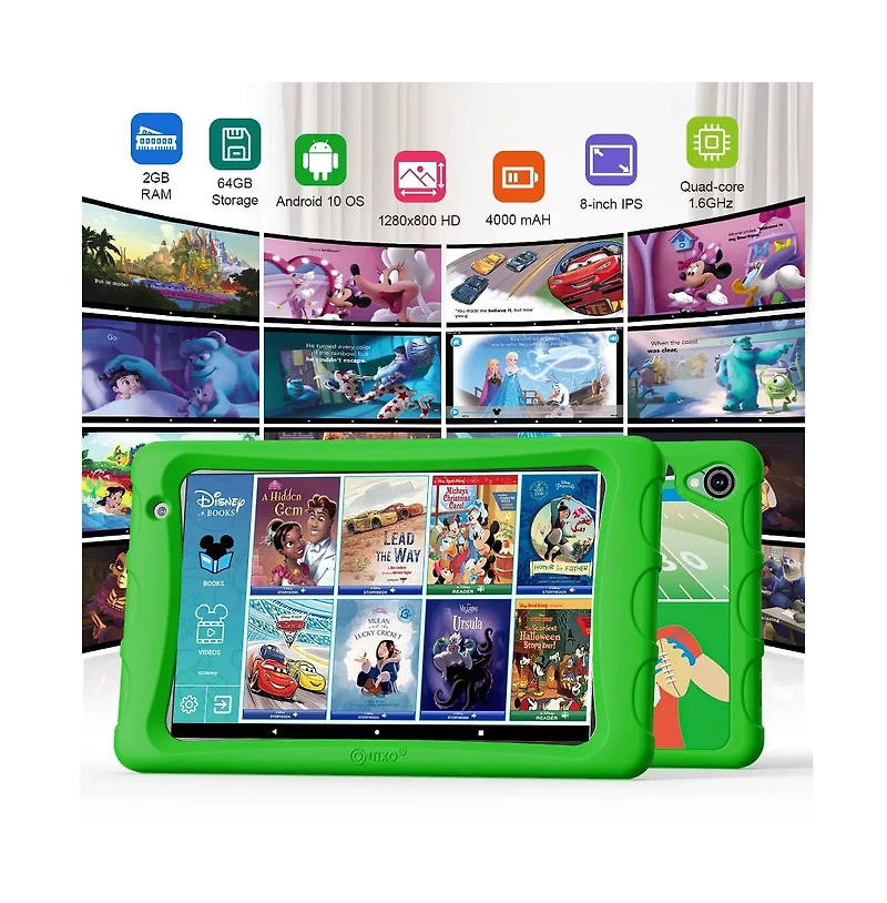 Contixo 8" Android Kids Tablet 64GB, Includes 80+ Disney Storybooks & Stickers, Kid-Proof Case with Kickstand, (2024 Model)