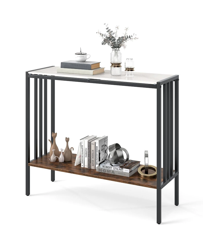 Console Table 2-Tier Industrial Foyer Table with Sintered Stone Tabletop