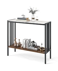 Console Table 2-Tier Industrial Foyer Table with Sintered Stone Tabletop
