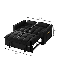 Clihome 4 in1 Loveseat Sofa Bed with Armrests & Storage Pockets, Multi-Function Tufted Pull-out Sofa Bed with Adjustable