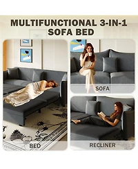 Maison Boucle 81.9'' Velvet Pull Out Sleeper Sofa Bed, 3-in-1 Convertible King Couch with Pillows, Modern for Living Room-Maison