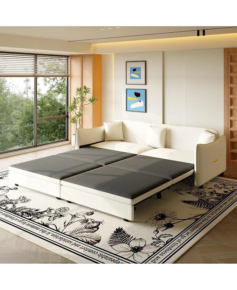 Maison Boucle 81.9'' Velvet Pull Out Sleeper Sofa Bed, 3-in-1 Convertible King Couch with Pillows, Modern for Living Room-Maison