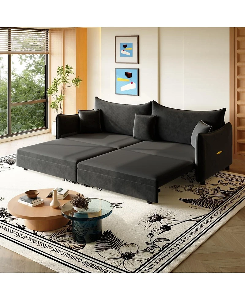 Maison Boucle 81.9'' Velvet Pull Out Sleeper Sofa Bed, 3-in-1 Convertible King Couch with Pillows, Modern Sofa for Living Room-Maison Boucle