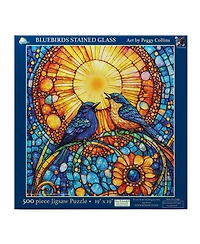 SunsOut Bluebirds Stained Glass 500 piece Jigsaw Puzzle for Adults