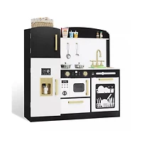 Kinder King Wooden Pretend Play Kids Kitchen, Toy Kitchen Playset w/Oven, Microwave for Boys Girls Age 3