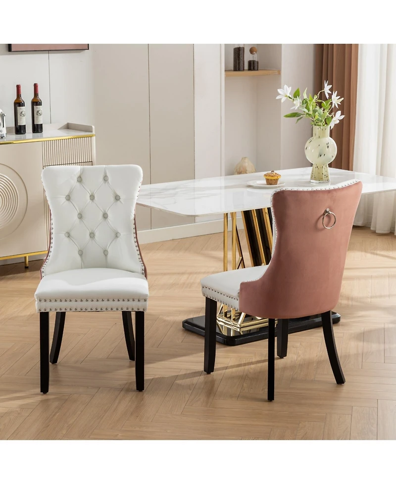 Streamdale FurnitureNikki Modern Tufted Dining Chair Set, White Pu/Pink Velvet