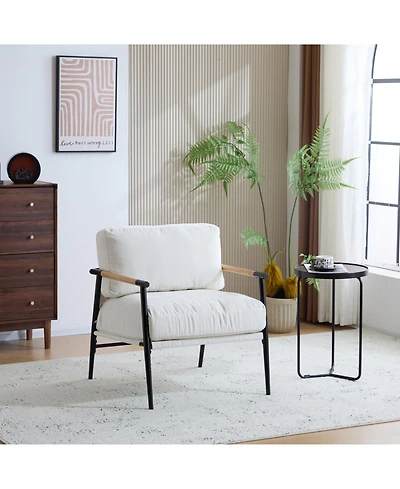 Streamdale Furniture Streamdale Modern Plush Chair Metal Frame, Wooden Armrests