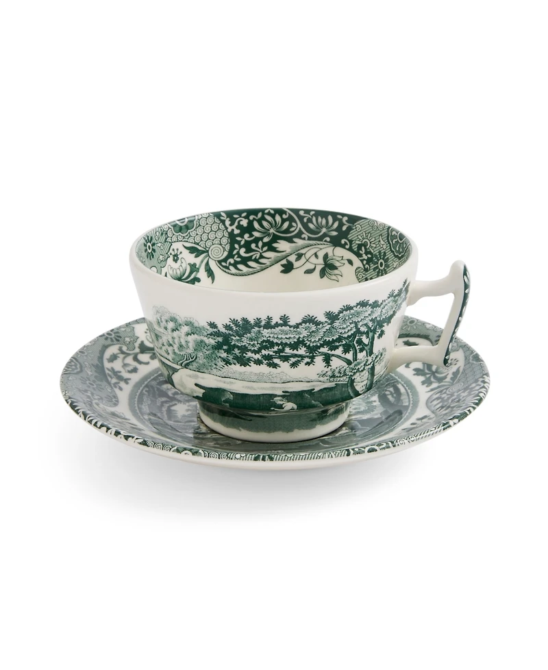 Spode Heritage Green Italian Teacup and Saucers, Set of 4
