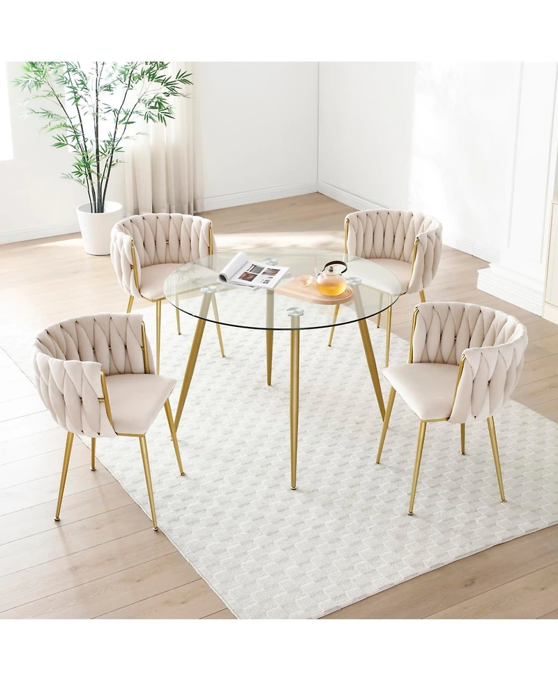 Streamdale Furniture Velvet Dining Chairs Set of 2 Golden Metal Legs