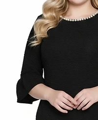 Ny Collection Plus Crew Neck 3/4-Sleeve Dress