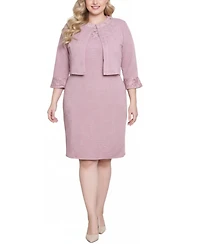 Ny Collection Plus Two Piece Novelty Knit and Lace Dress Set