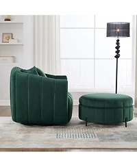 Streamdale Furniture Swivel Velvet Barrel Chair & Ottoman with Pillows - Green