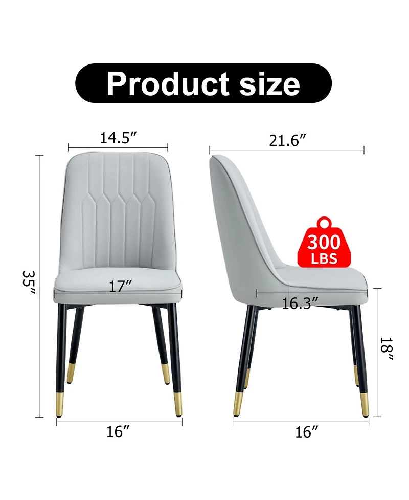 Streamdale Furniture Pu Dining/Living Room Chairs, Metal Legs, 2-Piece Set