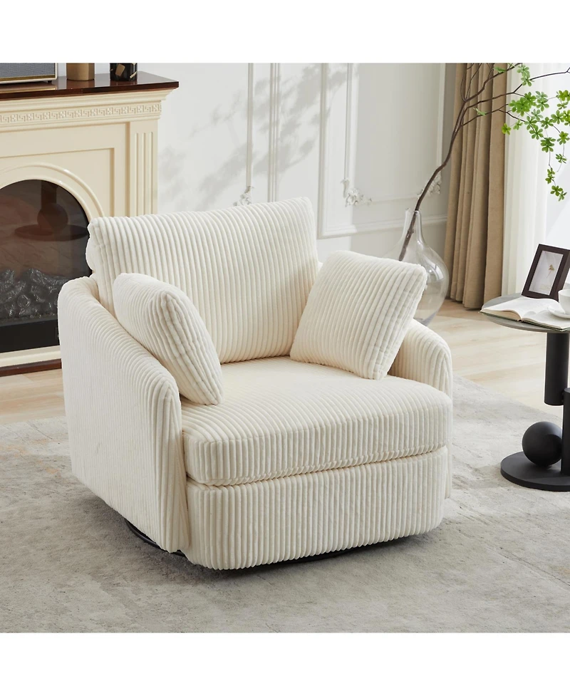 Streamdale Furniture Corduroy Swivel Accent Chair with Pillows