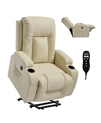 Streamdale Furniture Streamdale Beige Power Lift Recliner w/ Massage, Heat, Usb & Cup Holders