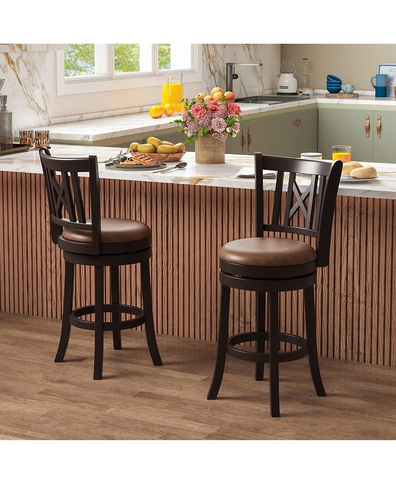 Gymax Set of 2 Bar Stools 26'' Swivel Bar Chairs w/ Footrest Hollowed Backrest