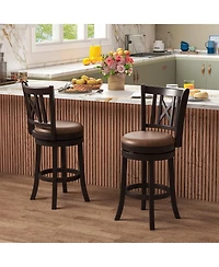 Gymax Set of 2 Bar Stools 26'' Swivel Bar Chairs w/ Footrest Hollowed Backrest