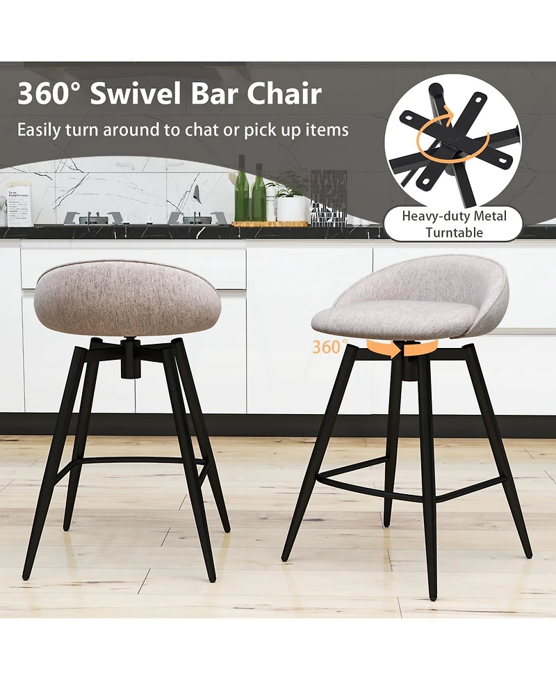 Gymax 25'' Upholstered Bar Stools Set of 2 w/ Footrest Backrest & Metal Frame