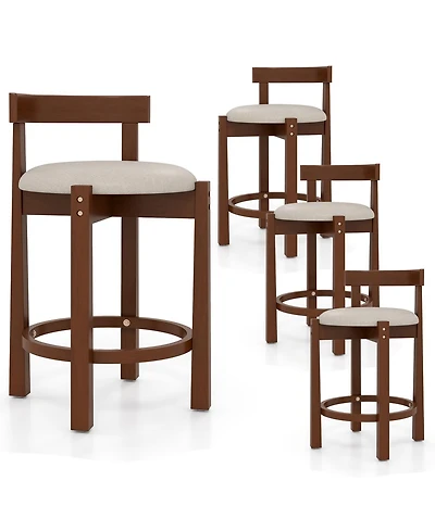 Gymax 24'' 2PCS Counter Height Bar Stools Set of 2 w/Backrests & Footrests for Kitchen