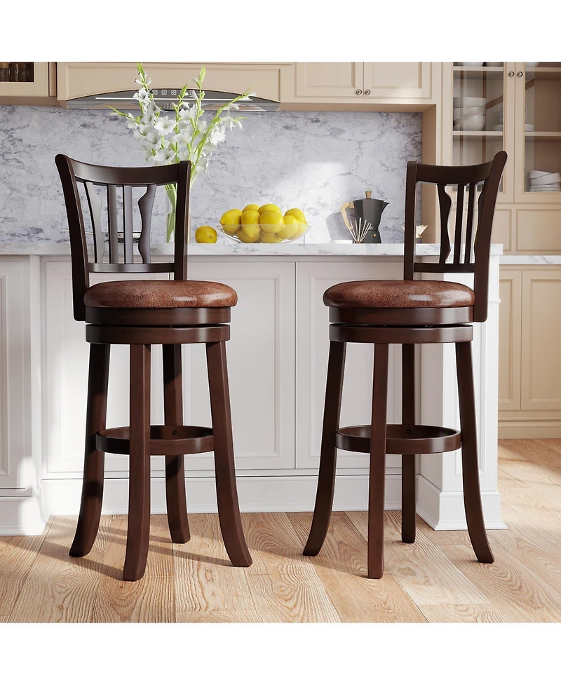 Gymax 30'' Bar Height Swivel Bar Stools Set of w/Back & Faux Leather Seat
