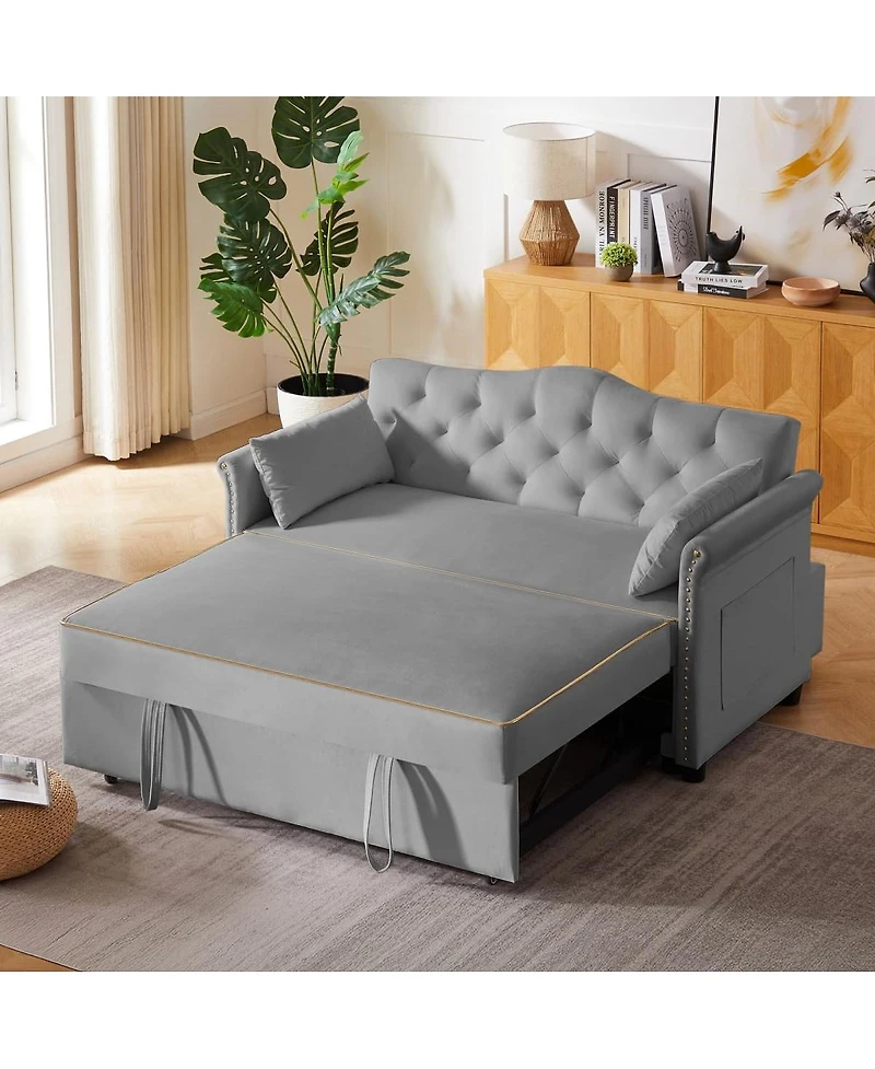 Maison Boucle Velvet Pull Out Sofa Bed with Nailhead Arms, Sleeper Tufted Back for Small Spaces, Guest Room, Living Room