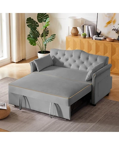 Maison Boucle Velvet Pull Out Sofa Bed with Nailhead Arms, Sleeper Tufted Back for Small Spaces, Guest Room, Living Room