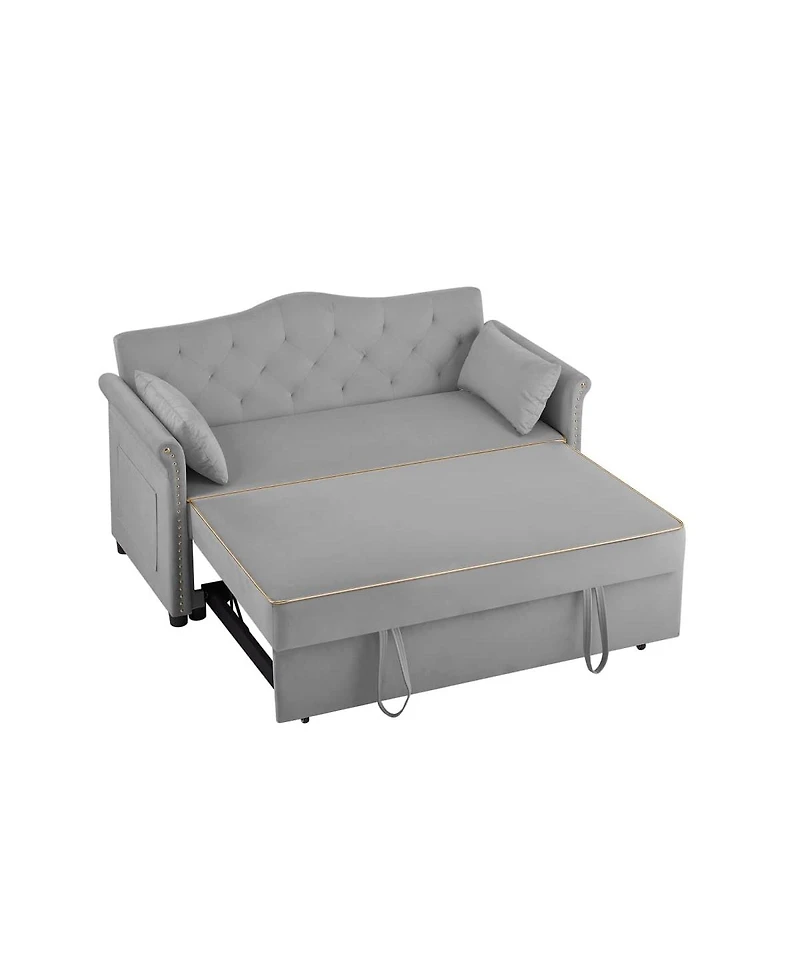 Maison Boucle Velvet Pull Out Sofa Bed with Nailhead Arms, Sleeper Tufted Back for Small Spaces, Guest Room, Living Room