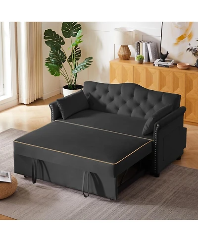 Maison Boucle Velvet Pull Out Sofa Bed with Nailhead Arms, Sleeper Tufted Back for Small Spaces, Guest Room, Living Room