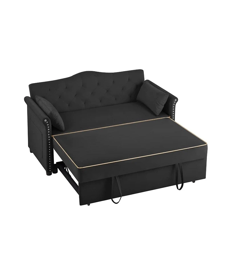 Maison Boucle Velvet Pull Out Sofa Bed with Nailhead Arms, Sleeper Tufted Back for Small Spaces, Guest Room, Living Room