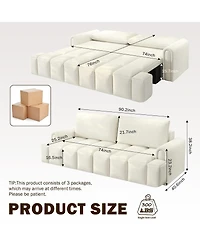 Maison Boucle Modern 4-Seat Teddy Fabric Sleeper Sofa with Storage, 90" Pull-Out Couch Bed, King Convertible for Living Room