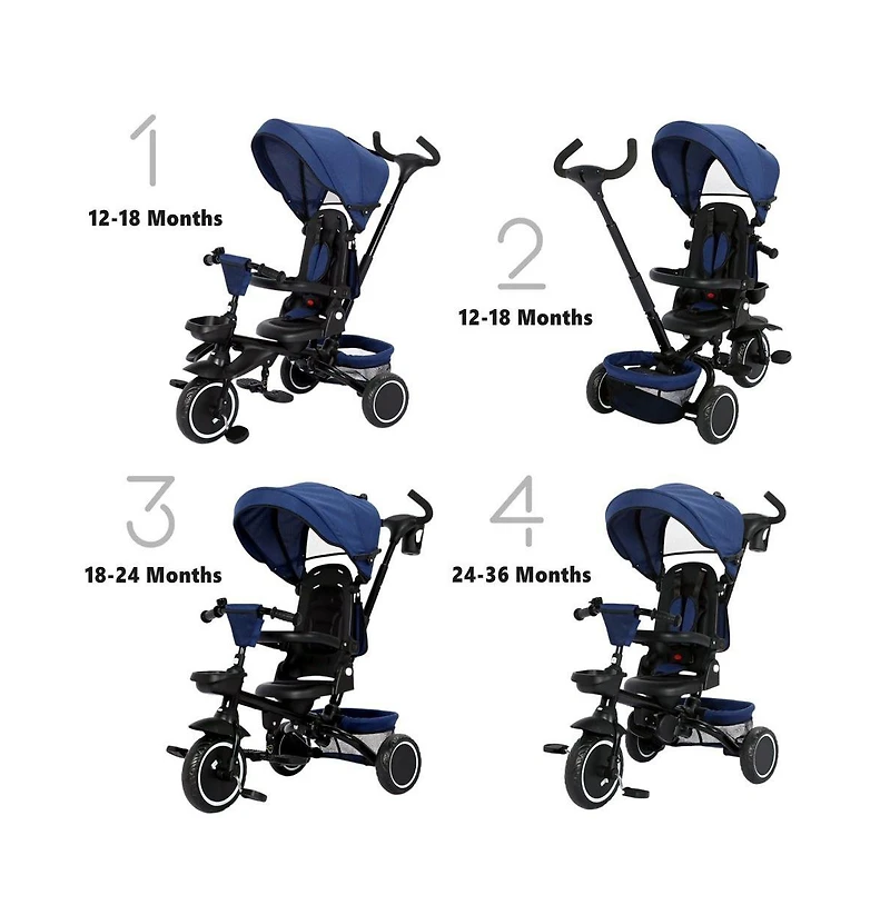 Kinder King Kids Tricycle Stroller, 8 1 Folding Toddler Trike w/Adjustable Push Handle