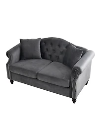 Classic Chesterfield Sofa 2-Seater with Nailhead Trim and Velvet Fabric