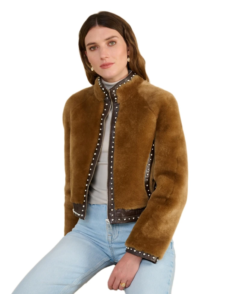 Furniq Uk Women's Shearling Studded Jacket