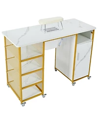 Streamdale Furniture Marbling Texture Nail Table with Downdraft Vent