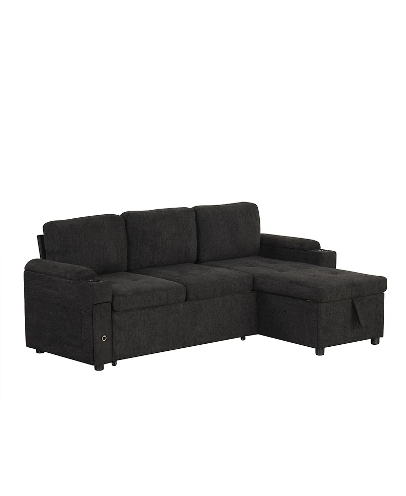 Streamdale 83.5" L-Shaped Sofa Bed with Storage, Cup Holders & Usb