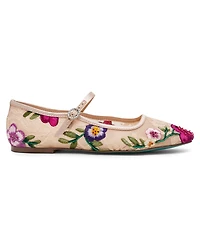 Betsey Johnson Women's Nova Embroidered Mesh Mary Jane Flats